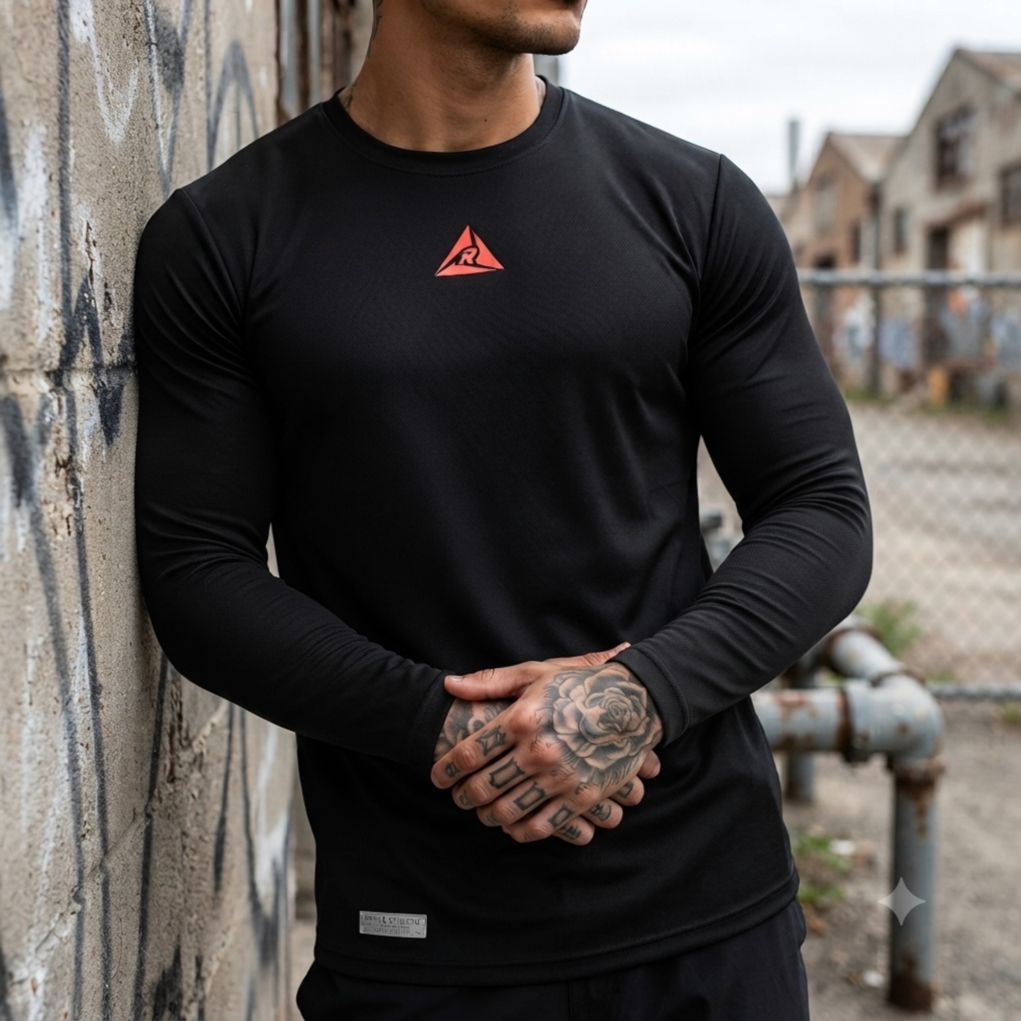Camiseta Manga Larga Negro Rojo Original Ripple