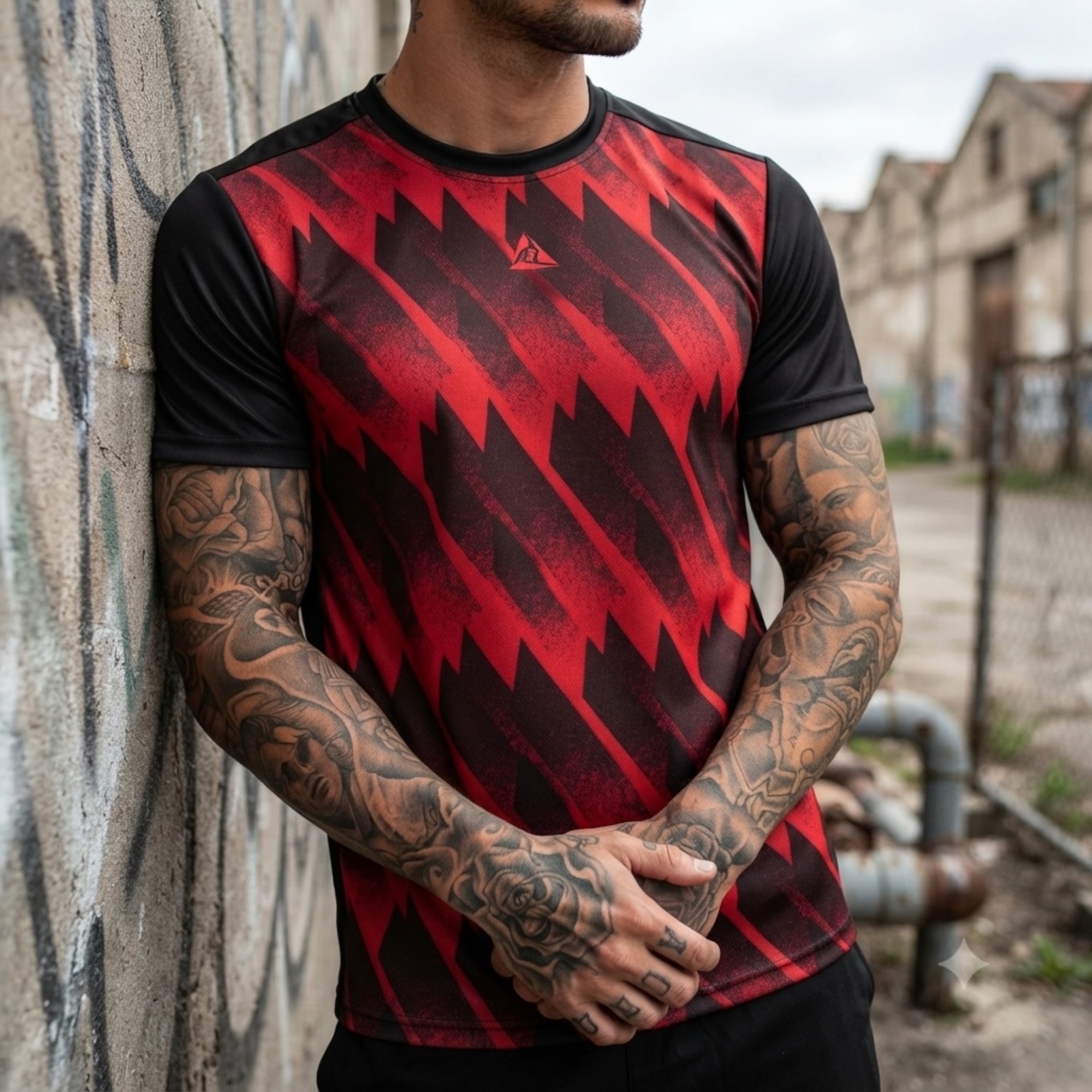 Camiseta Deportiva Sublimada Negro Rojo Original Ripple